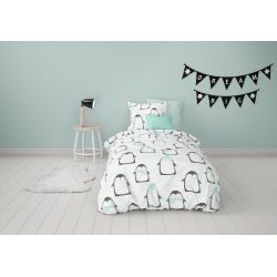 Penguin flannel cotton bedding set for a warm and cozy sleep